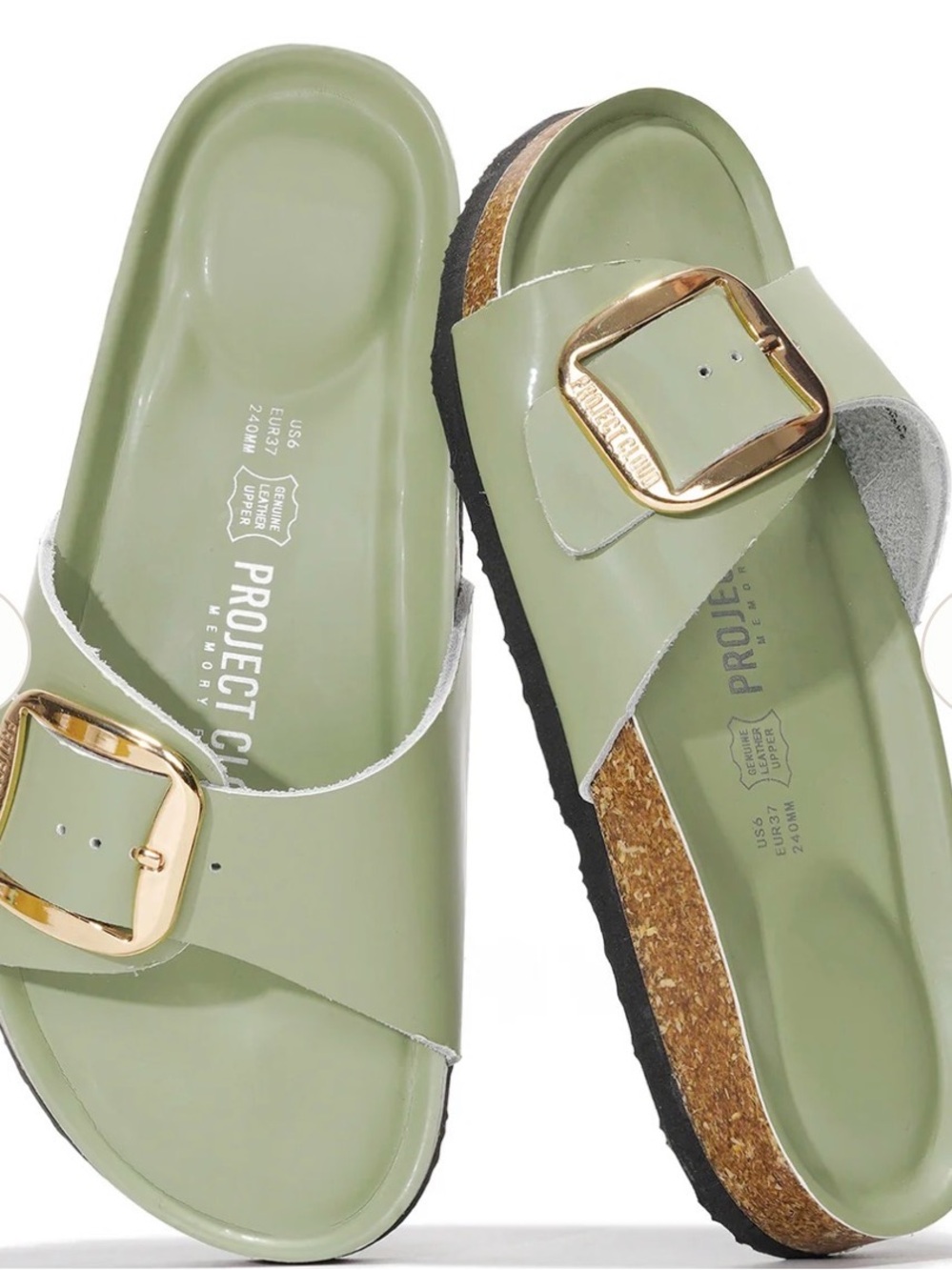 Project Cloud Mykonos Pistachio Patent Buckle Slide Sandals
